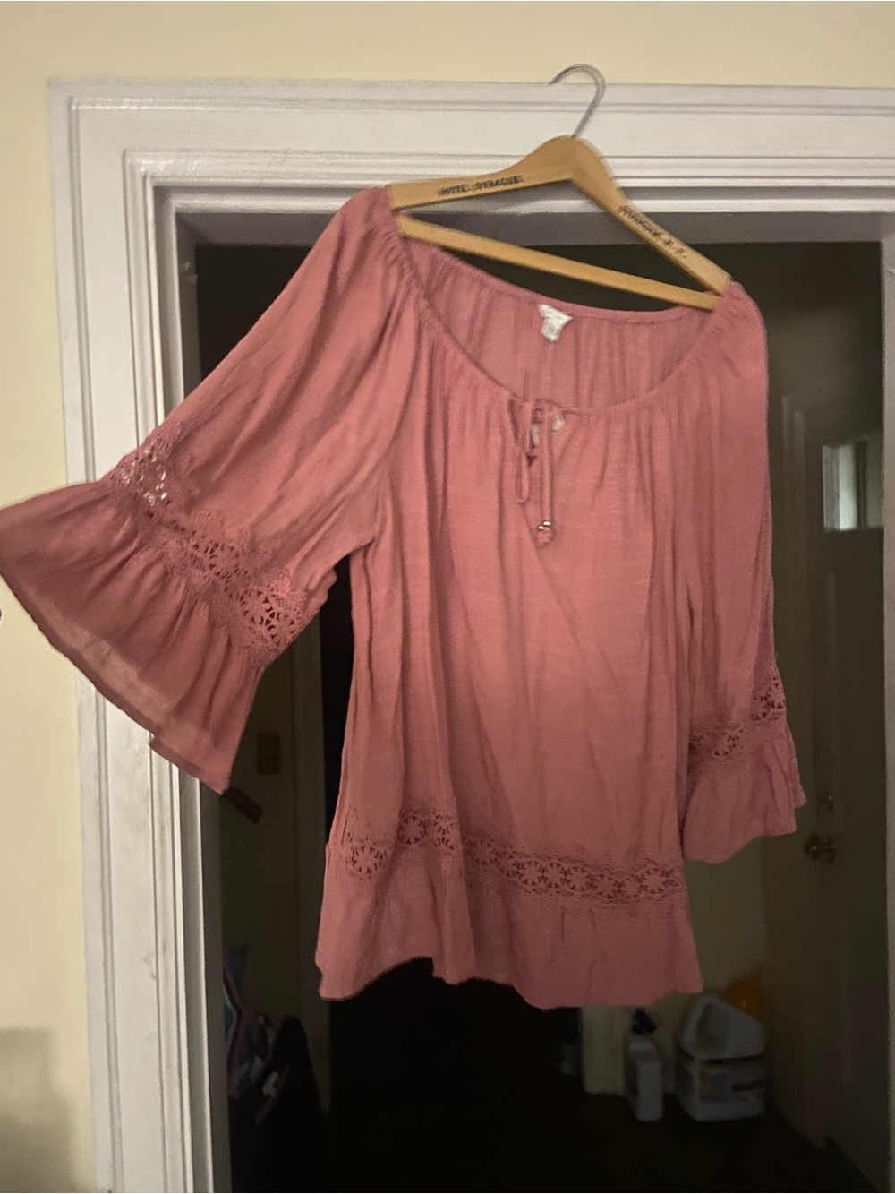 Lace-Trim Peasant Tunic Top - Dusty Rose